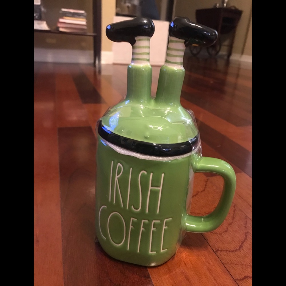 Rae Dunn Irish Coffee mug with topper